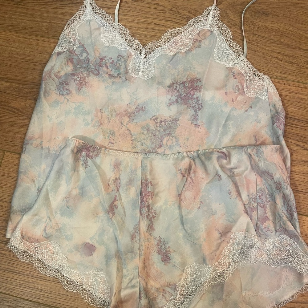 VS Greek Goddess pastel satin and lace cami set
